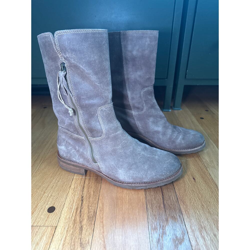 Sofft Betty Waterproof Boots Womens 8 Italian Suede Mid Calf Leather Brown